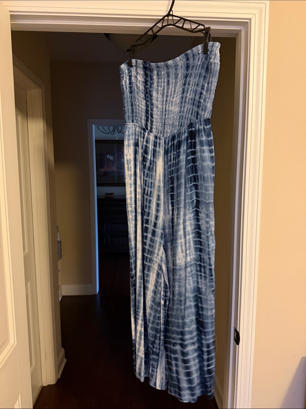Blue Tie-Dye Strapless Jumpsuit
